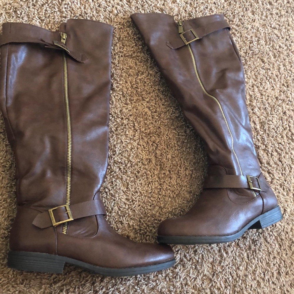 Knee high faux leather boots